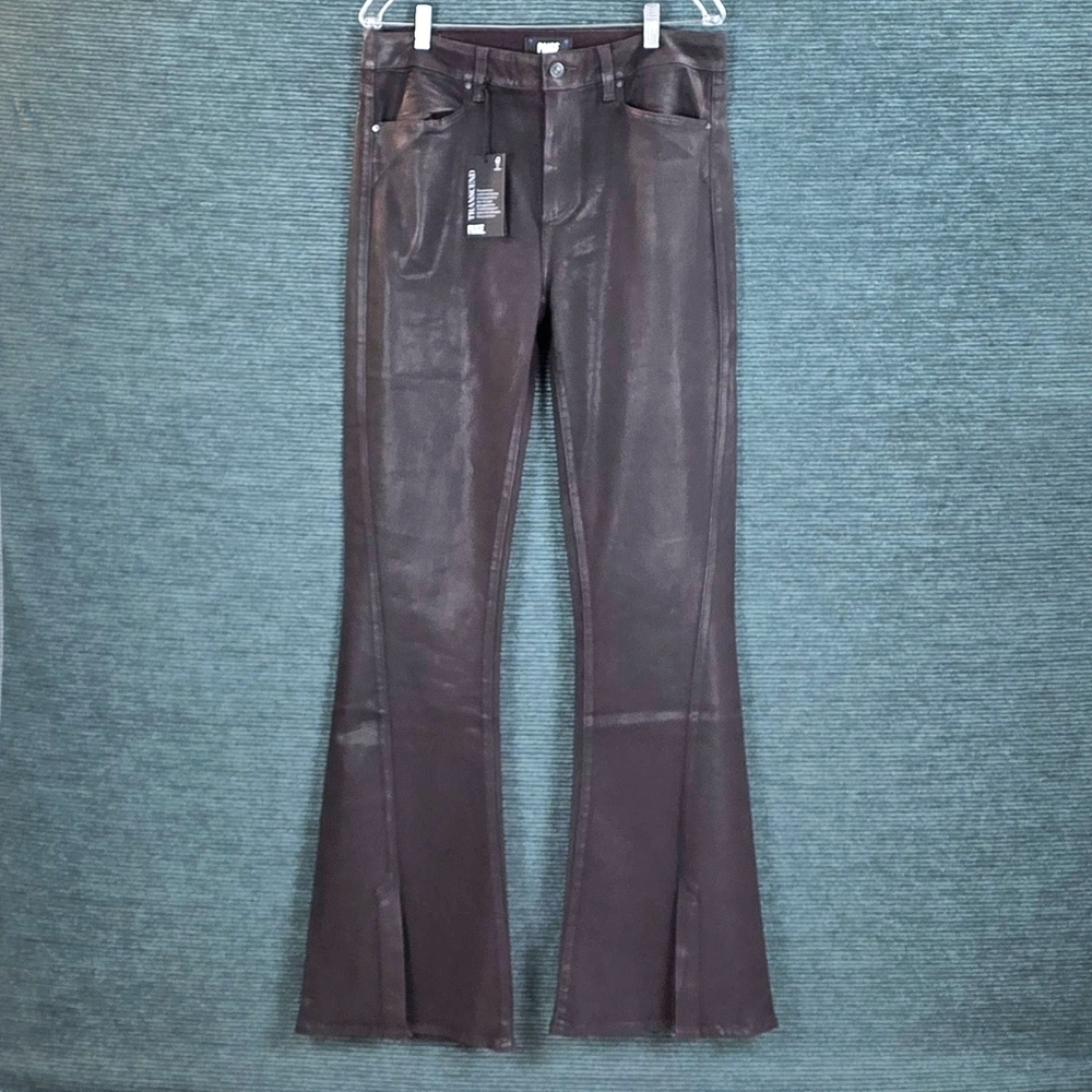 Paige HR Lou Lou Jolene Twisted Outseam Slit Jeans Black Cherry Luxe Coating - Picture 5 of 10